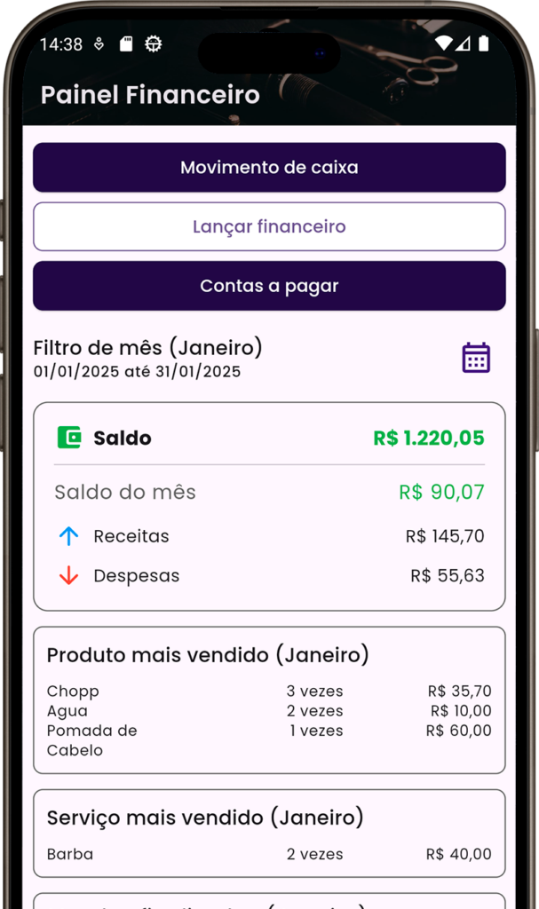Painel financeiro do Hazie com saldo, receitas e despesas