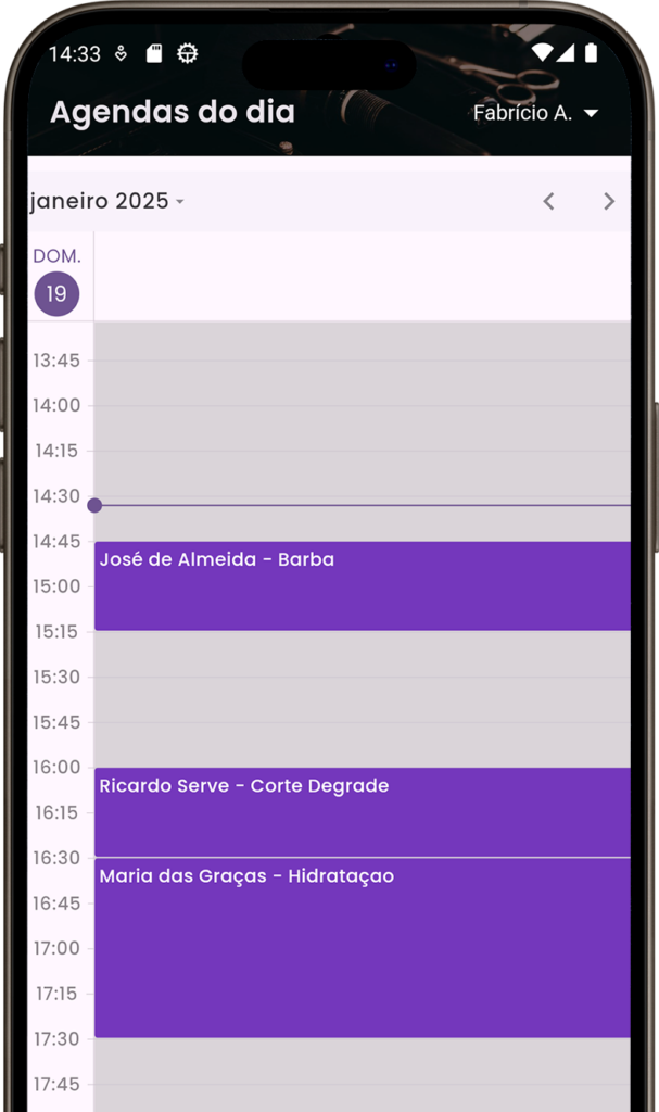 Tela de agenda do aplicativo Hazie